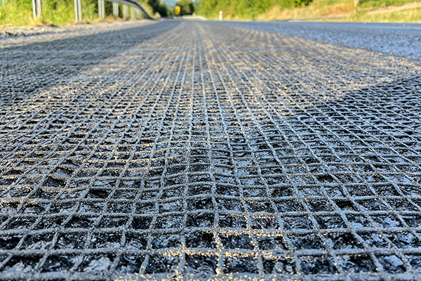 Bituminized grid called Lucogrid in road construction