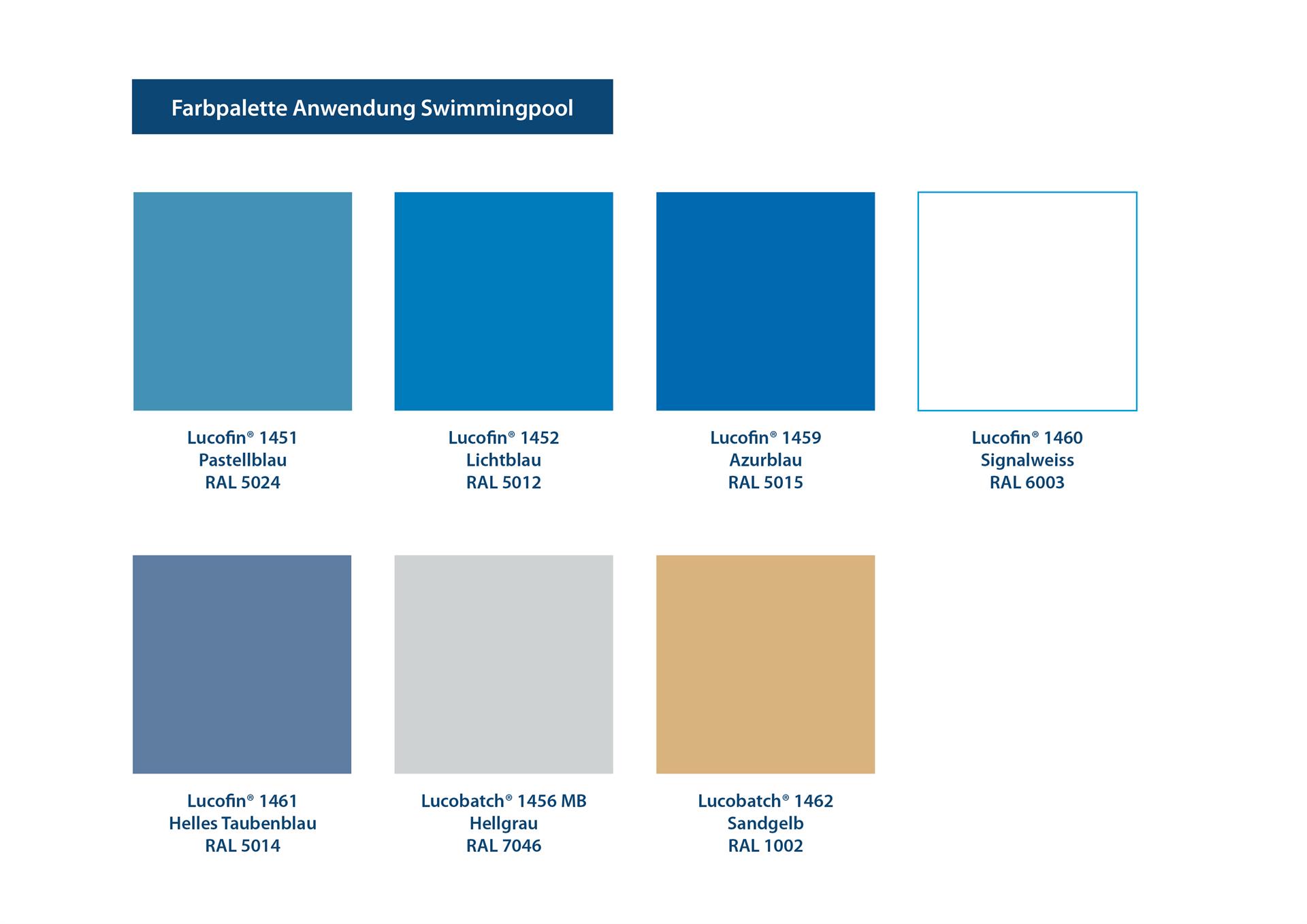 Farbpalette der Swimmingpoolabdichtungen aus Lucofin