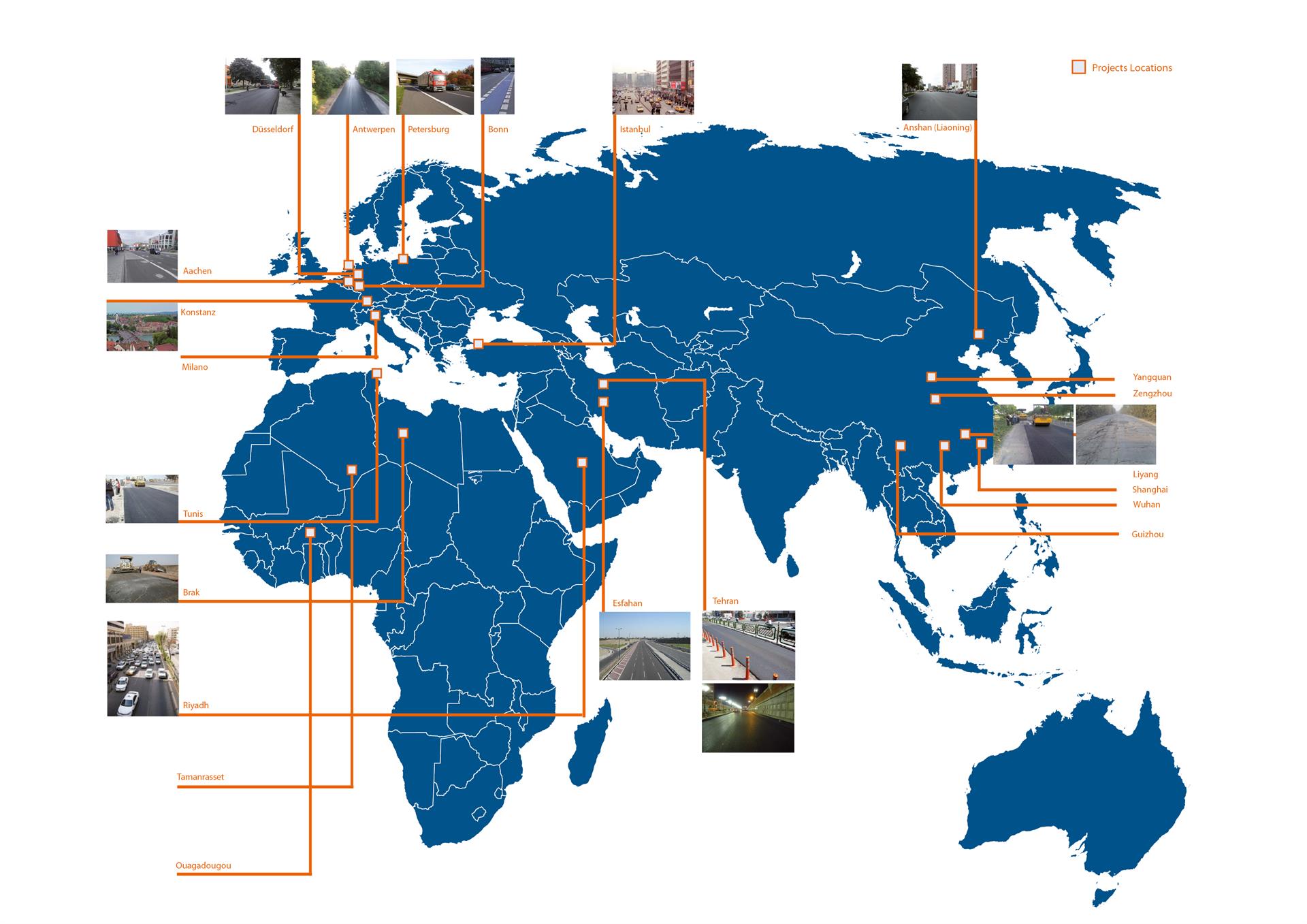 World map with markings of reference projects with Lucobit